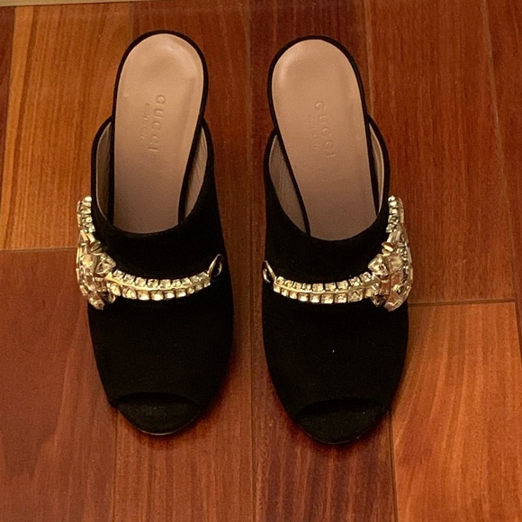 Authentic Gucci Hasler Horsebit Accent Suede Mules in Black, Size 7 (37) - Picture 2 of 7
